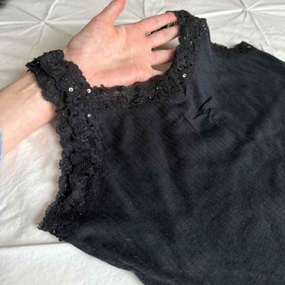 VINTAGE y2k la SENZA ribbed lace bedazzled cami tank - Picture 3 of 8